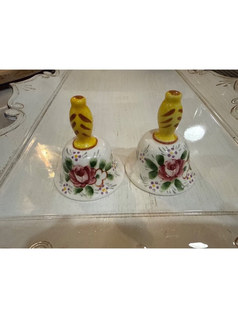 Vintage Hand-Painted Japanese Ceramic Bell Salt & Pepper Shakers Floral Design Y